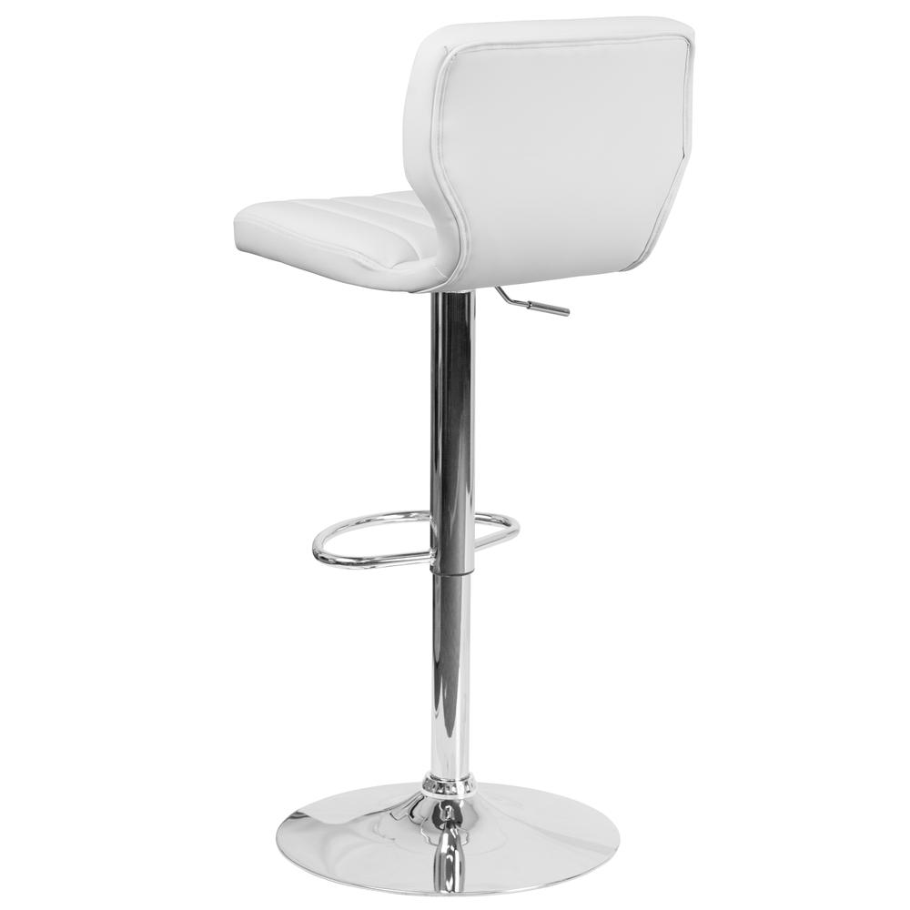 Contemporary White Vinyl Adjustable Height Barstool with Vertical Stitch Back and Chrome Base. Picture 4