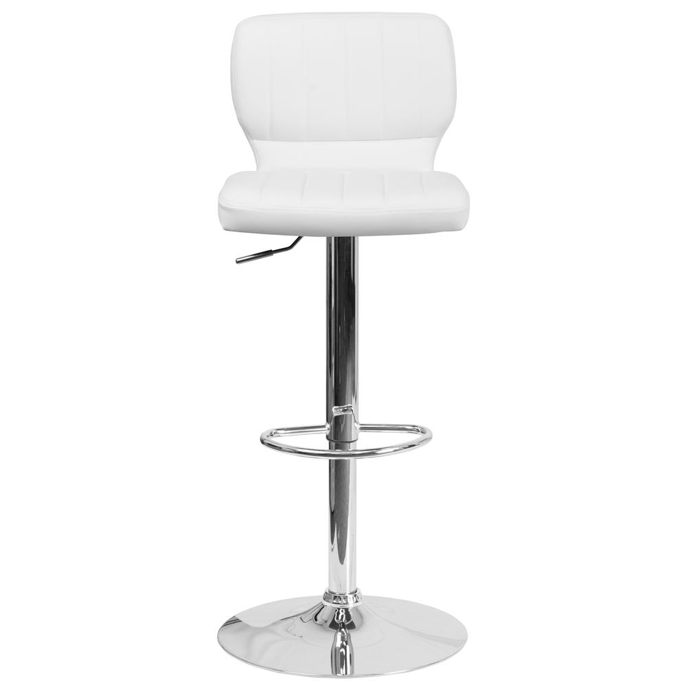 Contemporary White Vinyl Adjustable Height Barstool with Vertical Stitch Back and Chrome Base. Picture 5