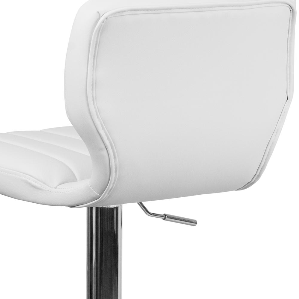 Contemporary White Vinyl Adjustable Height Barstool with Vertical Stitch Back and Chrome Base. Picture 8