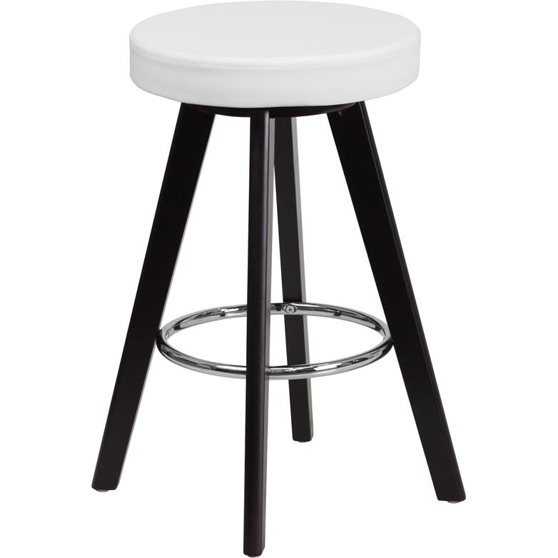 Trenton Series 24'' High Contemporary Cappuccino Wood Counter Height Stool with White Vinyl Seat. Picture 1
