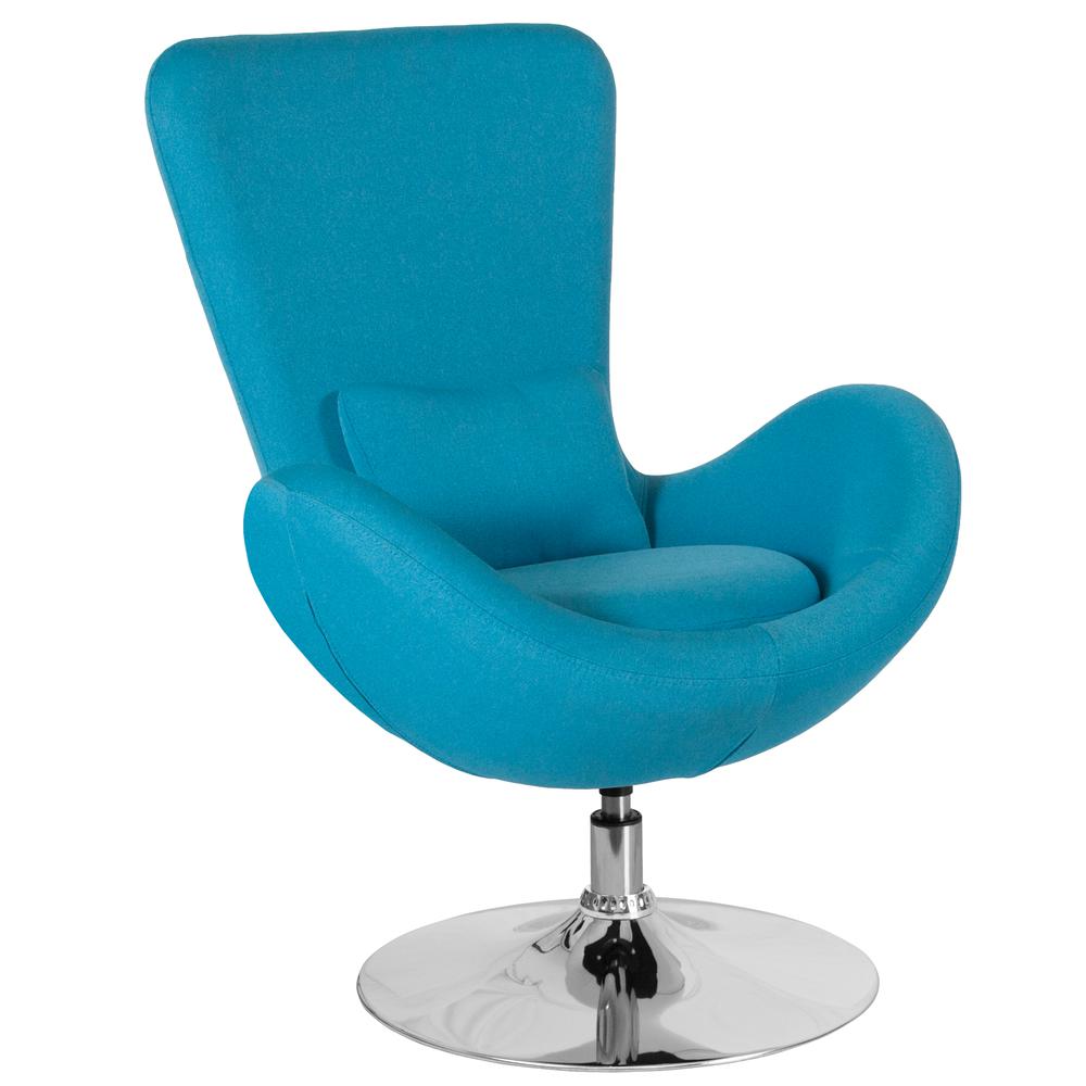 Aqua Fabric Side Reception Chair with Bowed Seat. Picture 1