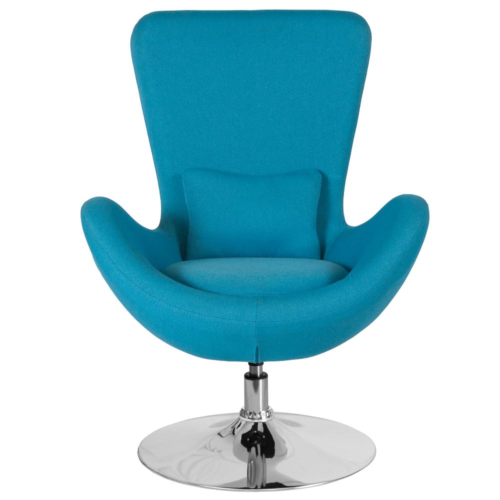 Aqua Fabric Side Reception Chair with Bowed Seat. Picture 3