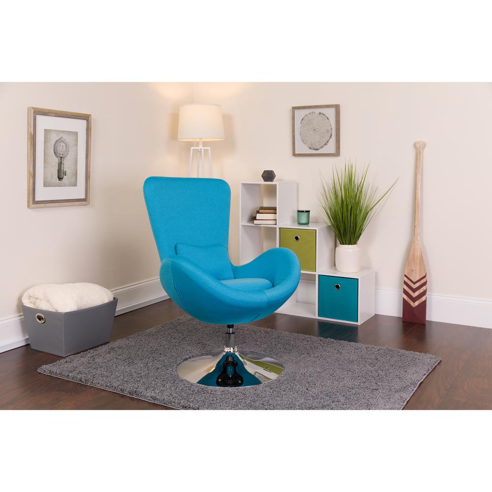 Aqua Fabric Side Reception Chair with Bowed Seat. Picture 4
