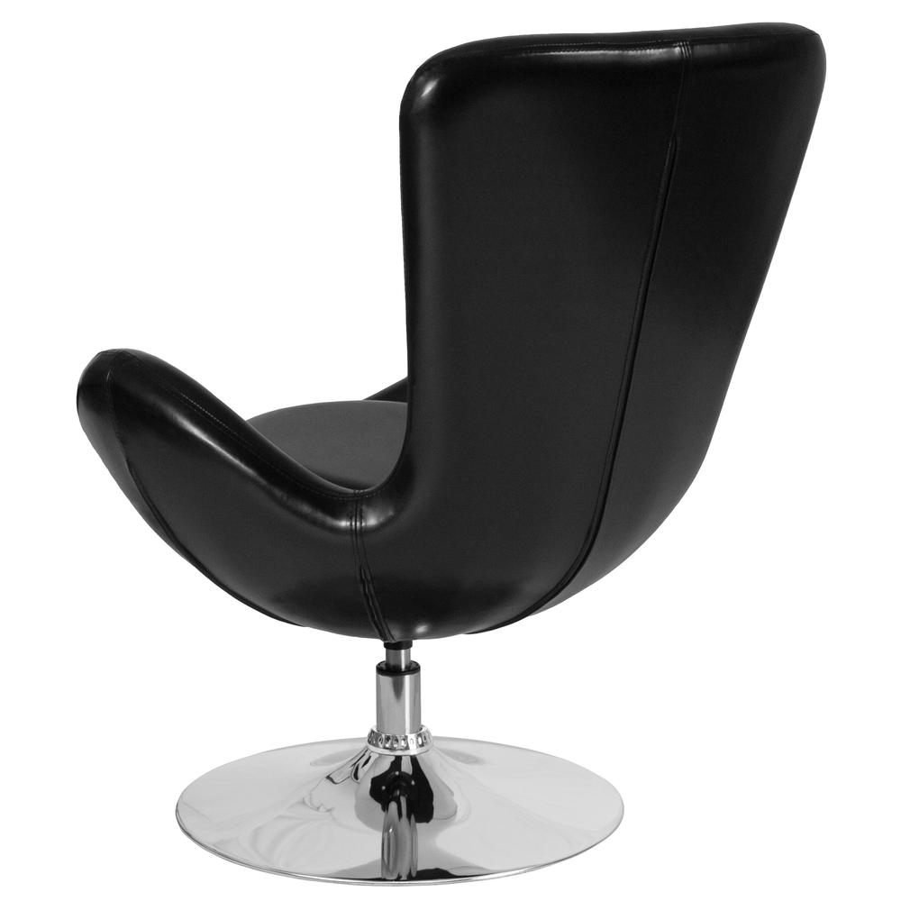 Black LeatherSoft Side Reception Chair with Bowed Seat. Picture 2