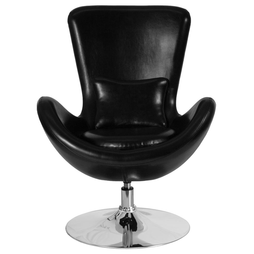 Black LeatherSoft Side Reception Chair with Bowed Seat. Picture 3