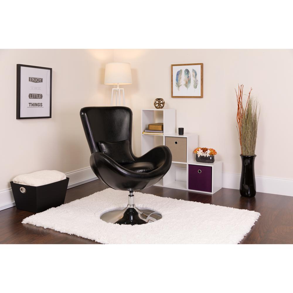 Black LeatherSoft Side Reception Chair with Bowed Seat. Picture 4