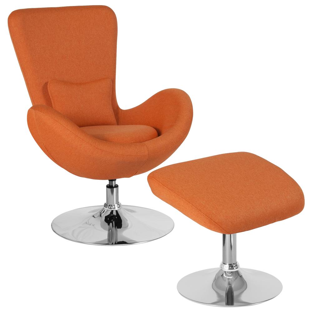 Orange Fabric Side Reception Chair with Bowed Seat and Ottoman. The main picture.