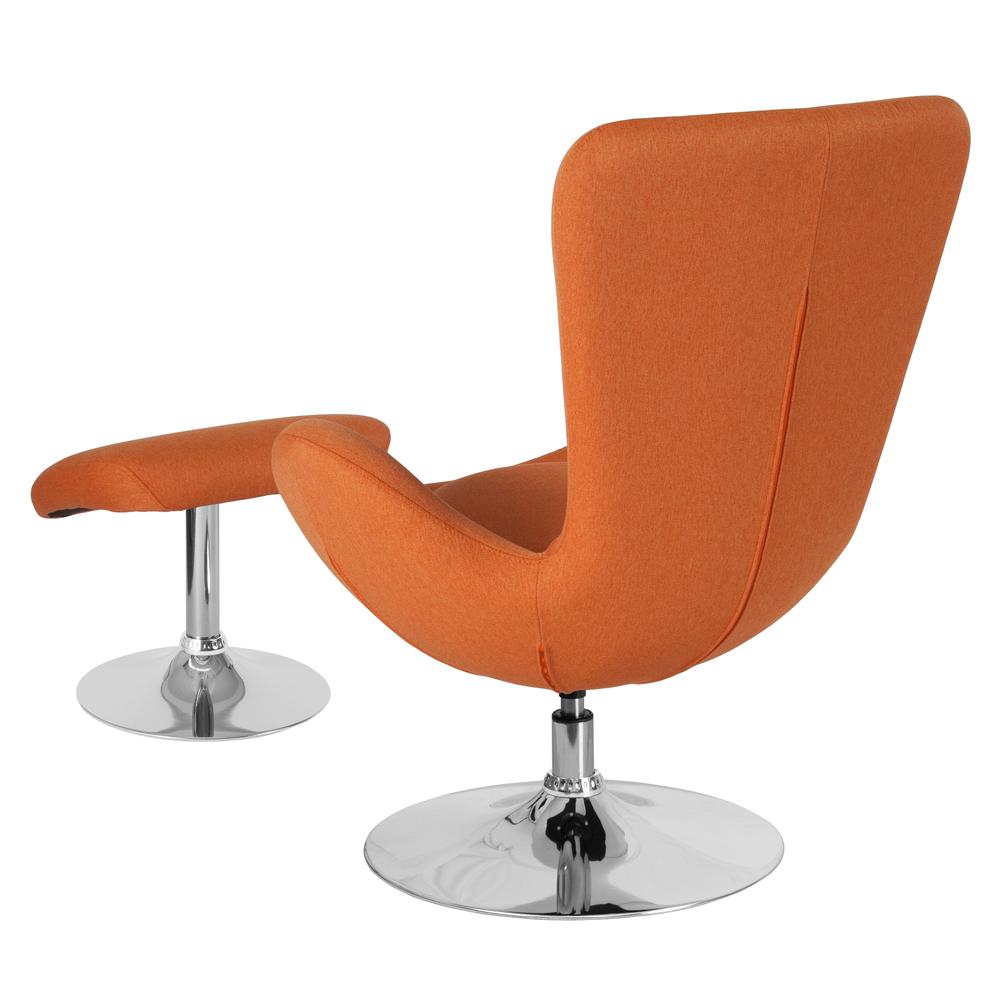 Orange Fabric Side Reception Chair with Bowed Seat and Ottoman. Picture 2