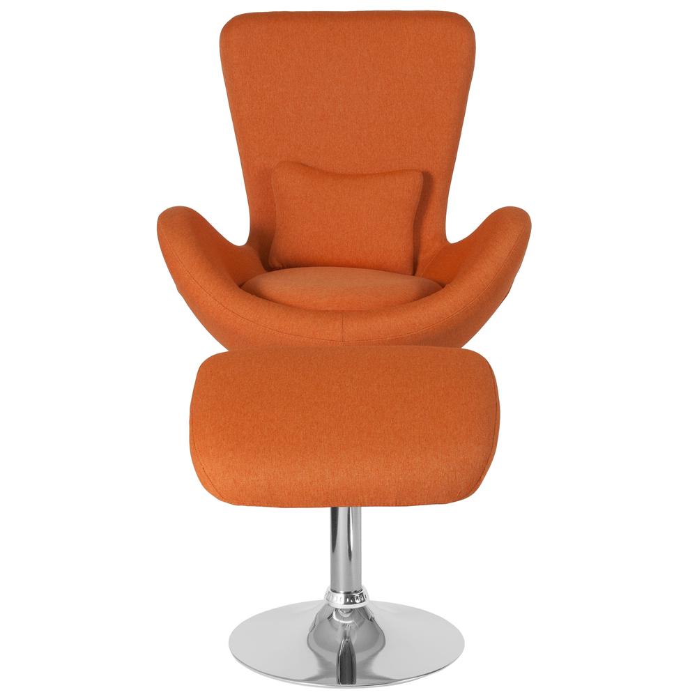 Orange Fabric Side Reception Chair with Bowed Seat and Ottoman. Picture 3