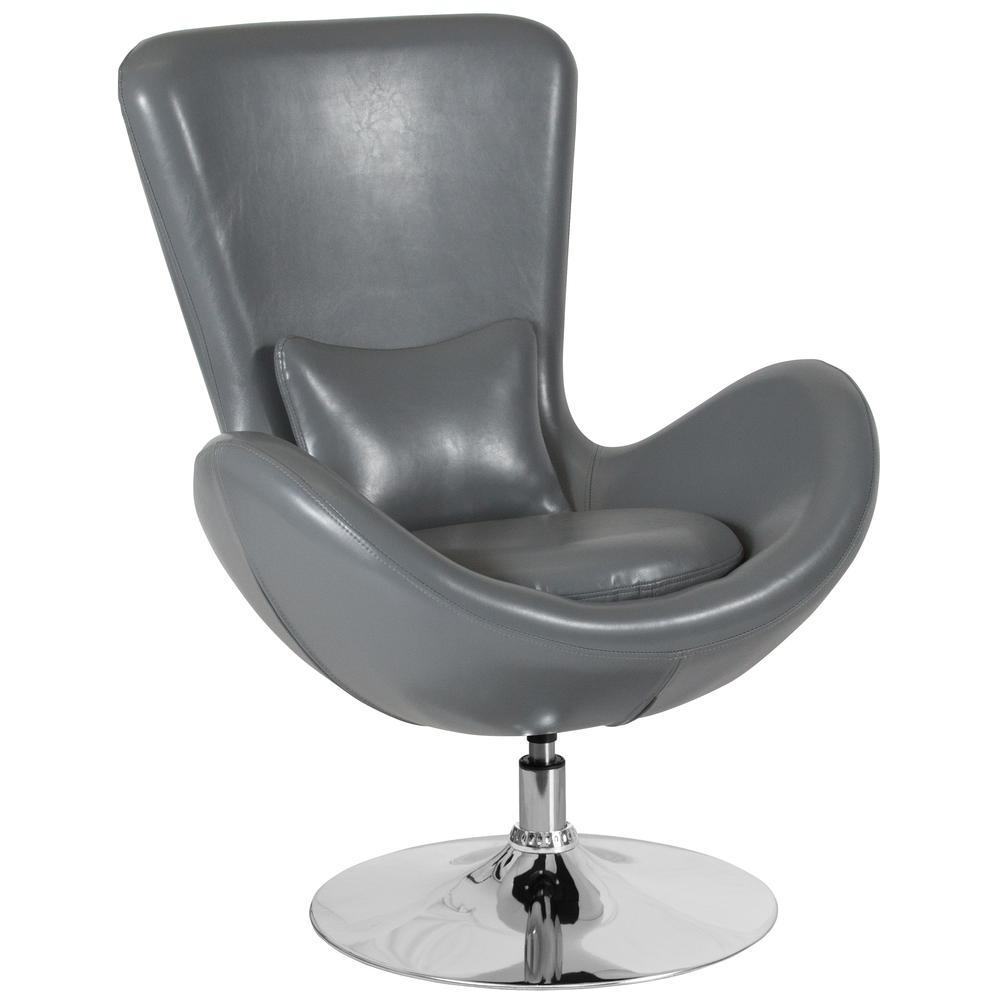 Gray LeatherSoft Side Reception Chair with Bowed Seat. Picture 1