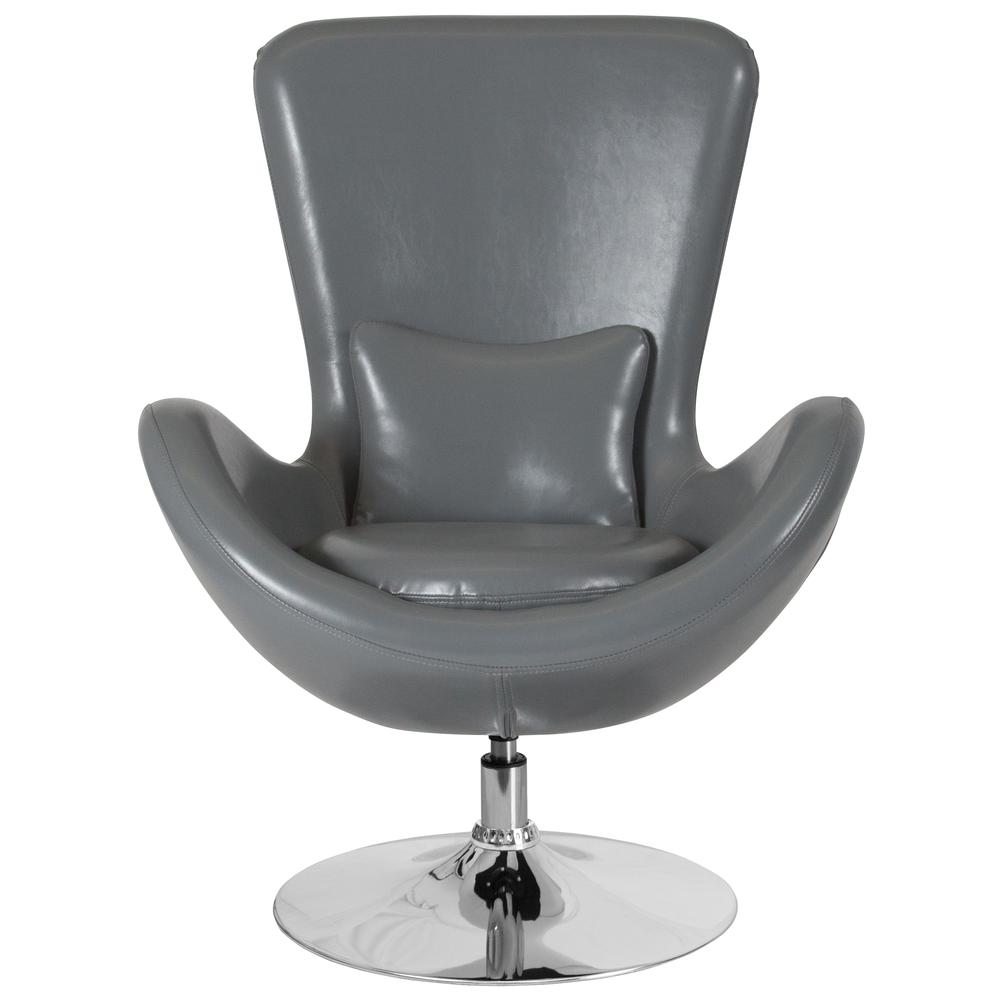 Gray LeatherSoft Side Reception Chair with Bowed Seat. Picture 4