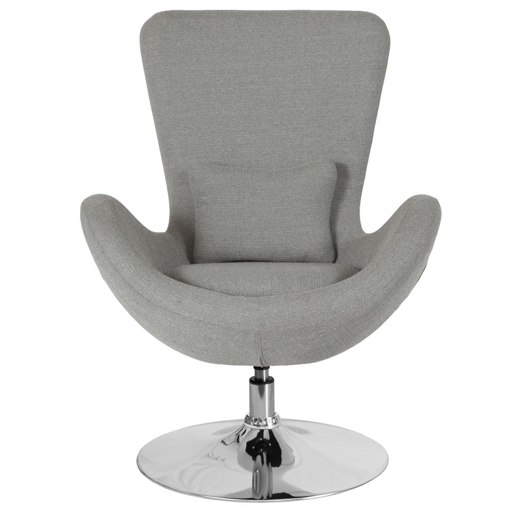 Light Gray Fabric Side Reception Chair with Bowed Seat. Picture 3