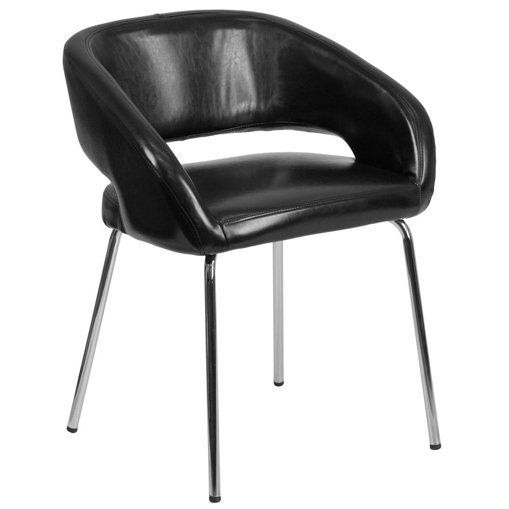 Contemporary Black LeatherSoft Side Reception Chair with Chrome Legs. Picture 1