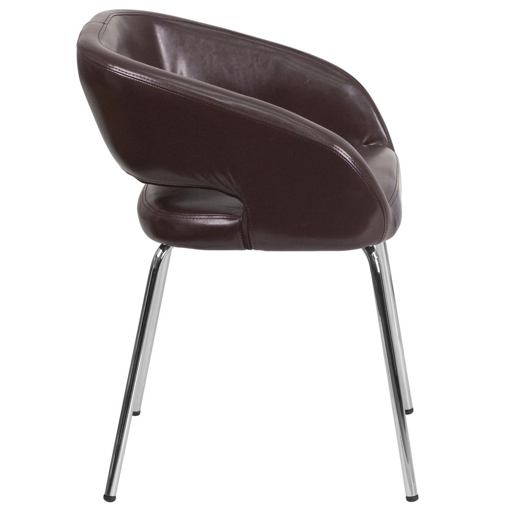 Contemporary Brown LeatherSoft Side Reception Chair with Chrome Legs. Picture 2