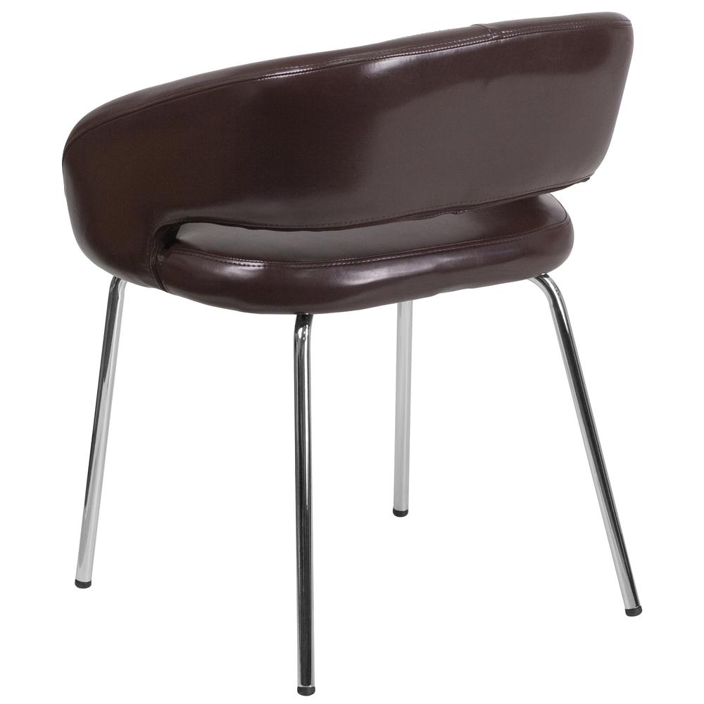 Contemporary Brown LeatherSoft Side Reception Chair with Chrome Legs. Picture 3