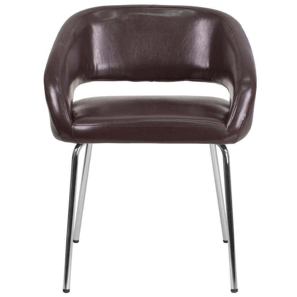 Contemporary Brown LeatherSoft Side Reception Chair with Chrome Legs. Picture 4