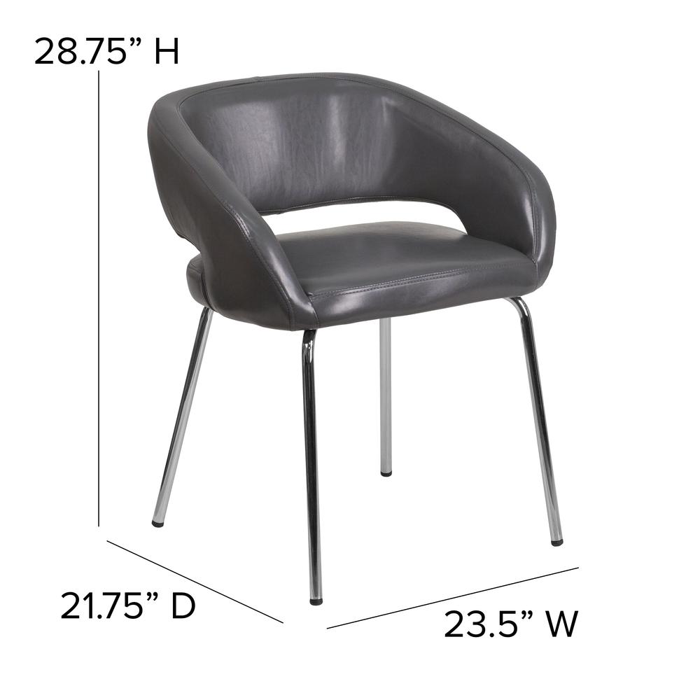 Contemporary Gray LeatherSoft Side Reception Chair with Chrome Legs. Picture 2