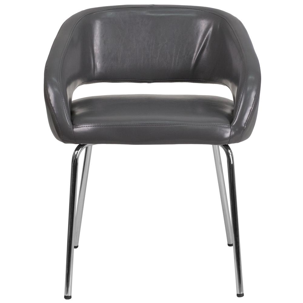 Contemporary Gray LeatherSoft Side Reception Chair with Chrome Legs. Picture 5