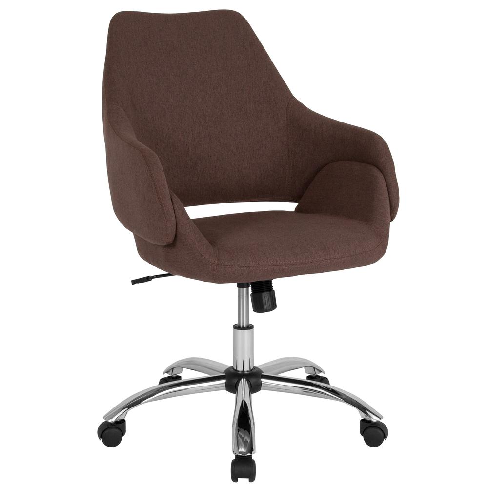 Home and Office Upholstered Mid-Back Chair with Wrap Style Arms in Brown Fabric. The main picture.