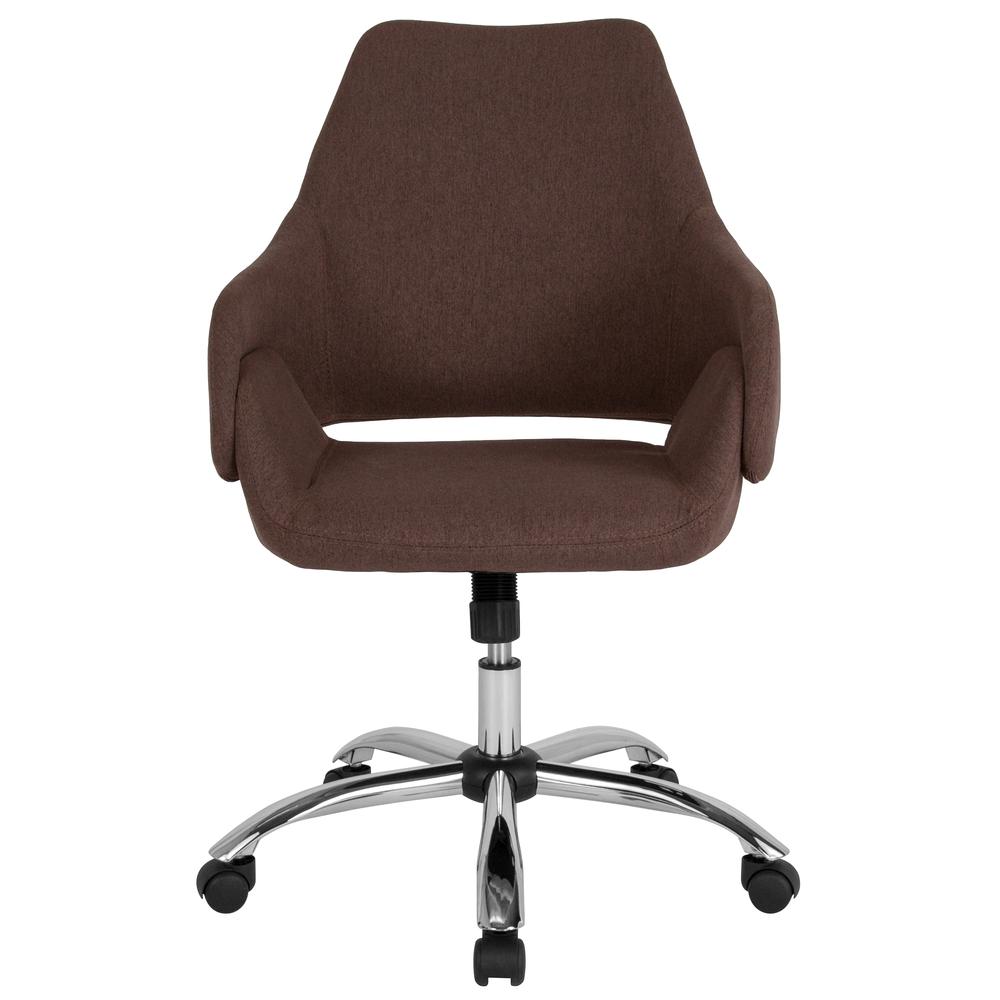 Home and Office Upholstered Mid-Back Chair with Wrap Style Arms in Brown Fabric. Picture 4