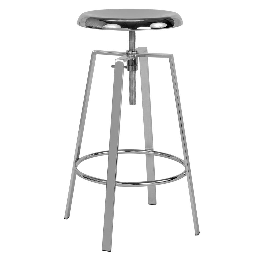 Industrial Style Barstool with Swivel Lift Adjustable Height Seat in Chrome Finish. Picture 1