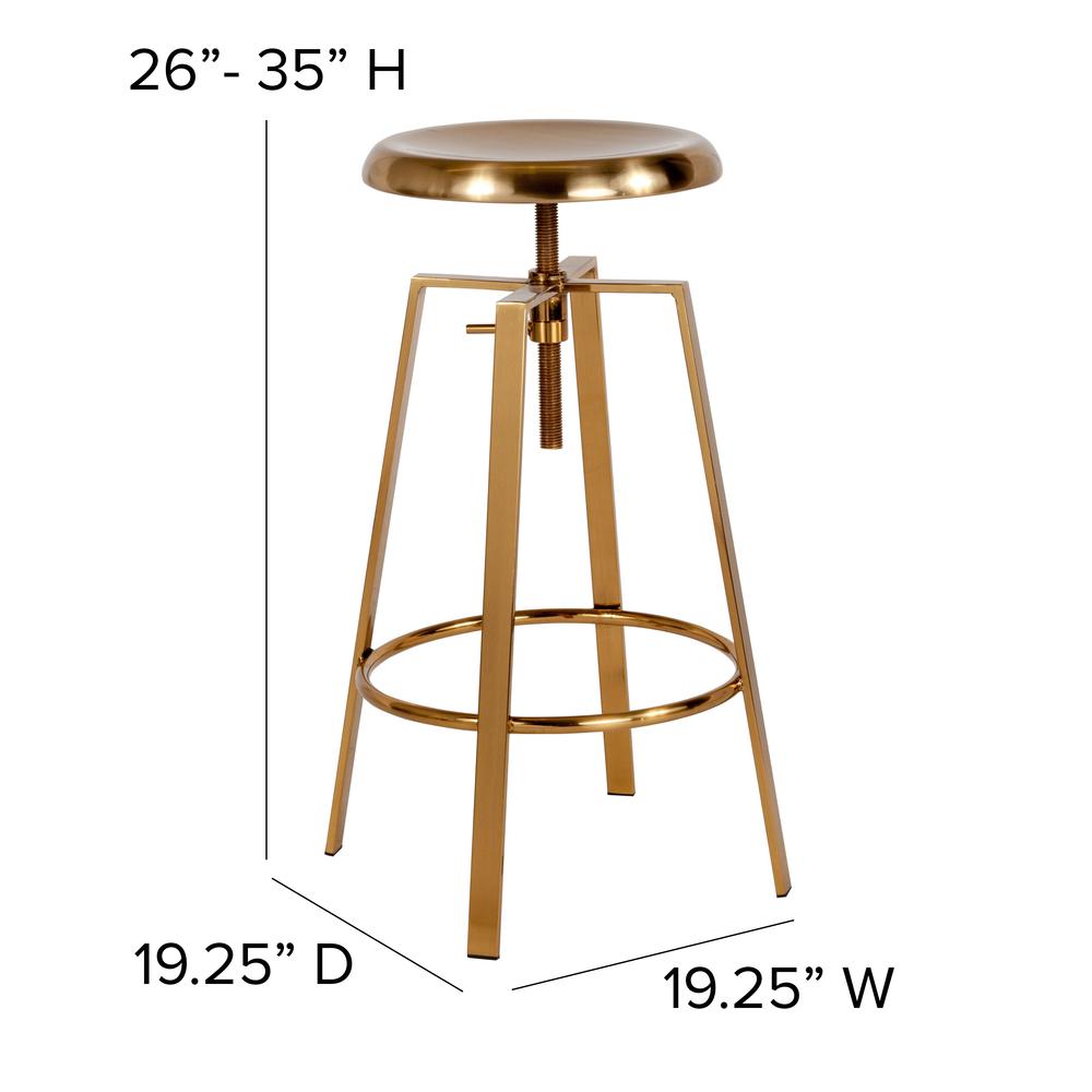 Industrial Style Barstool with Swivel Lift Adjustable Height Seat in Gold Finish. Picture 2