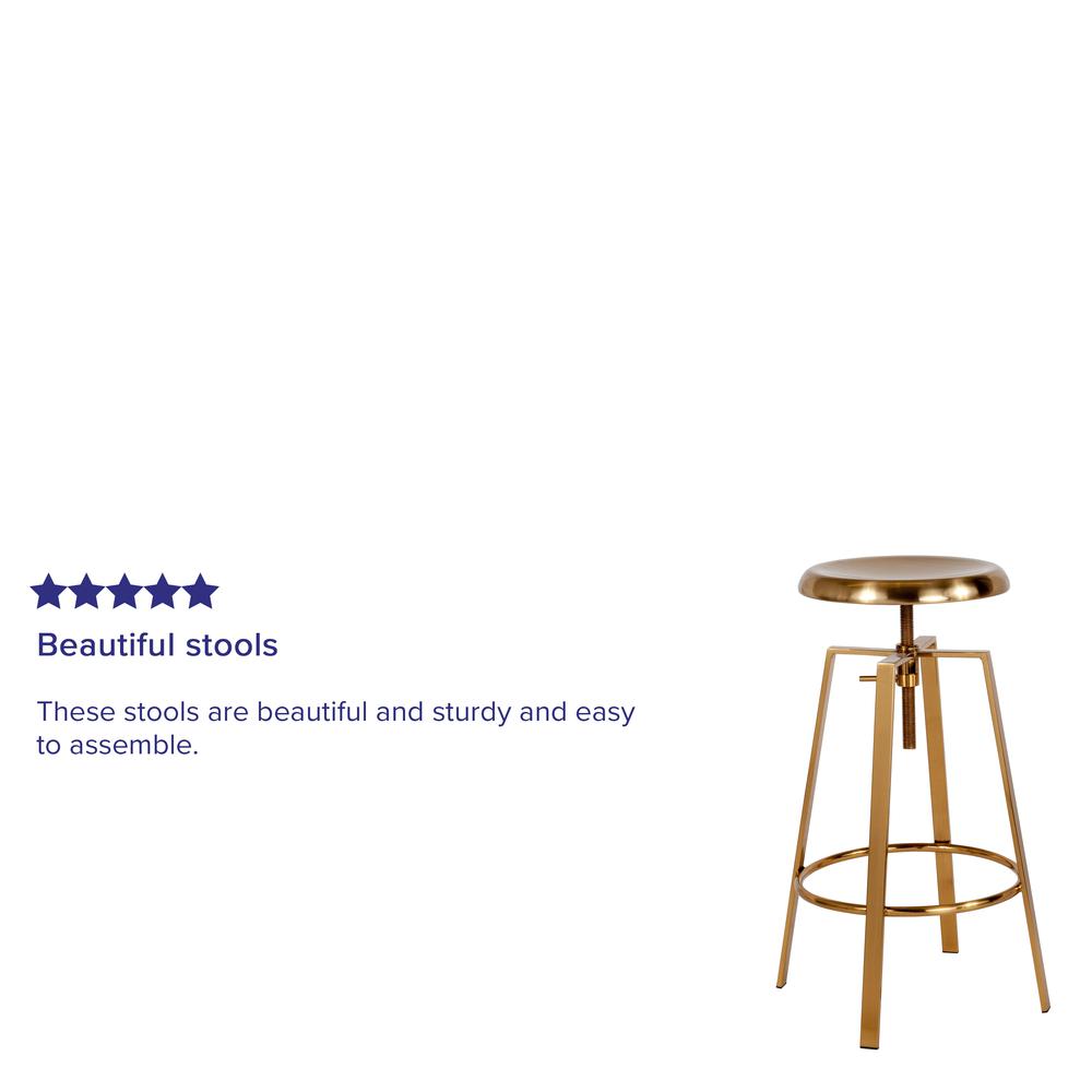 Industrial Style Barstool with Swivel Lift Adjustable Height Seat in Gold Finish. Picture 4