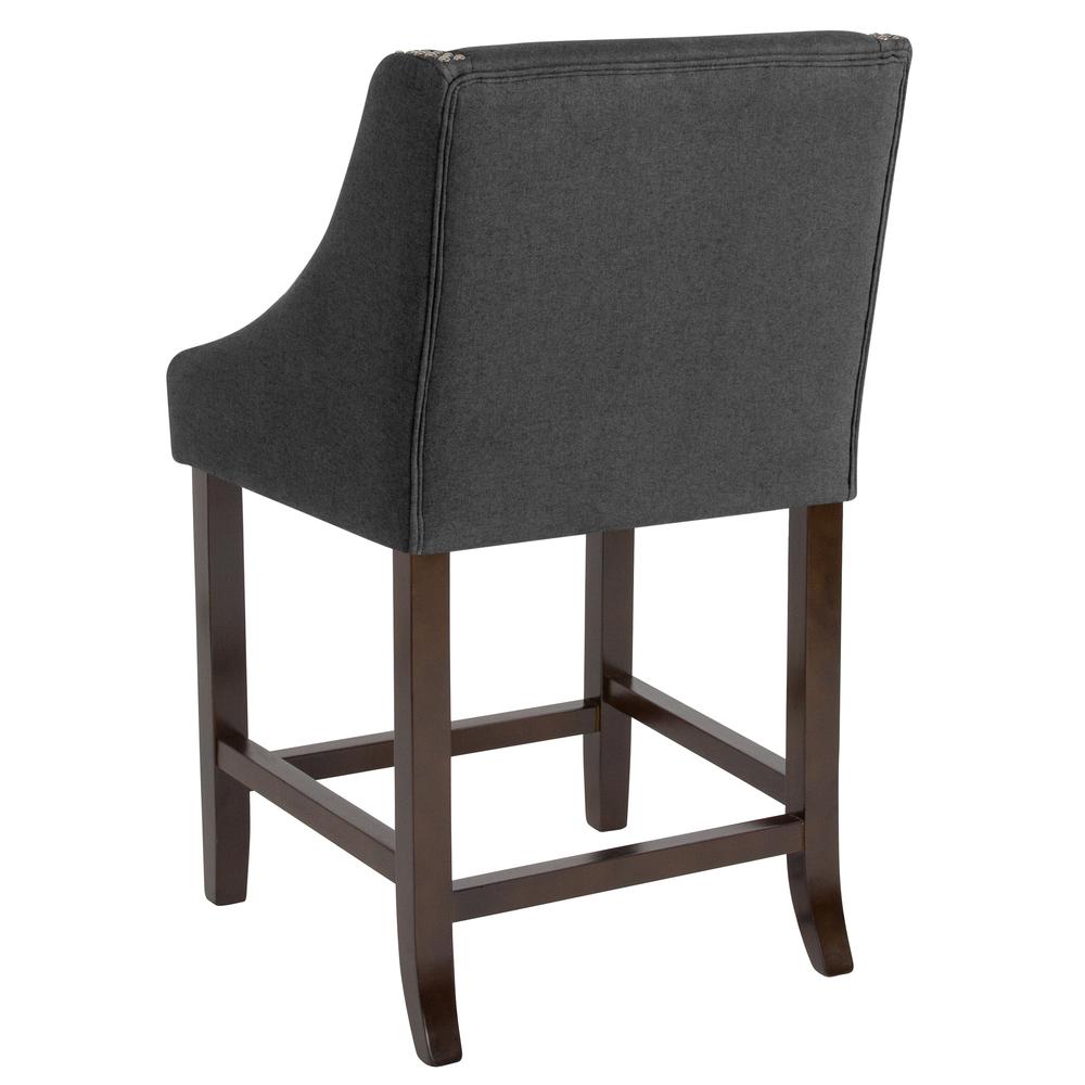 Carmel Series 24" High Transitional Walnut Counter Height Stool with Accent Nail Trim in Charcoal Fabric. Picture 3