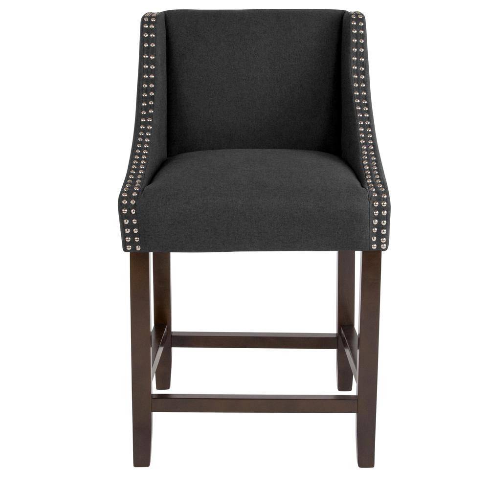 Carmel Series 24" High Transitional Walnut Counter Height Stool with Accent Nail Trim in Charcoal Fabric. Picture 4