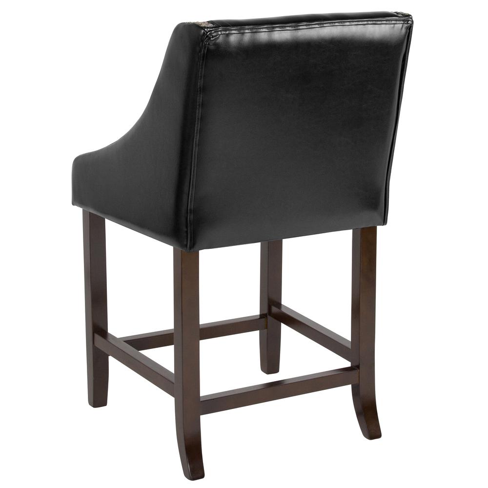 Carmel Series 24" High Transitional Walnut Counter Height Stool with Nail Trim in Black LeatherSoft. Picture 3