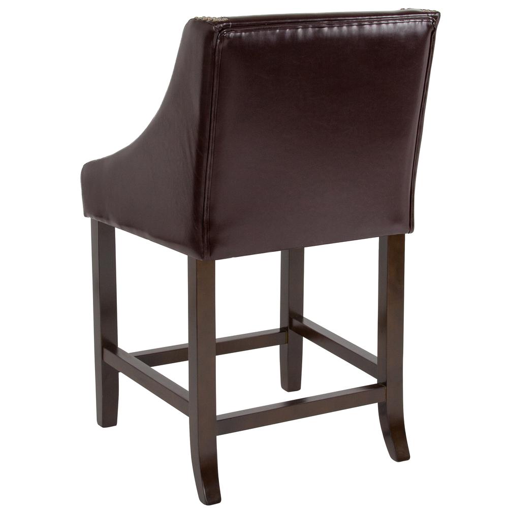 Carmel Series 24" High Transitional Walnut Counter Height Stool with Nail Trim in Brown LeatherSoft. Picture 3