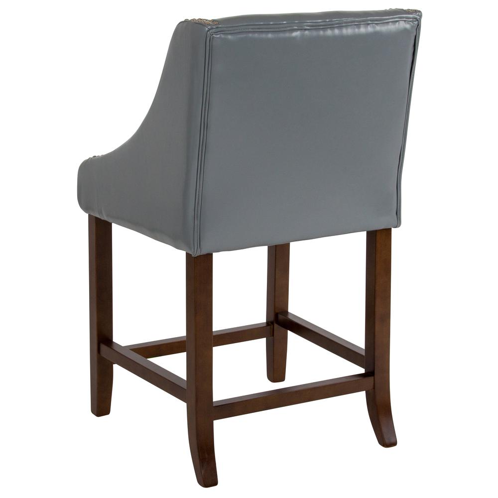 24" High Transitional Walnut Counter Height Stool with Nail Trim in Light Gray LeatherSoft. Picture 3