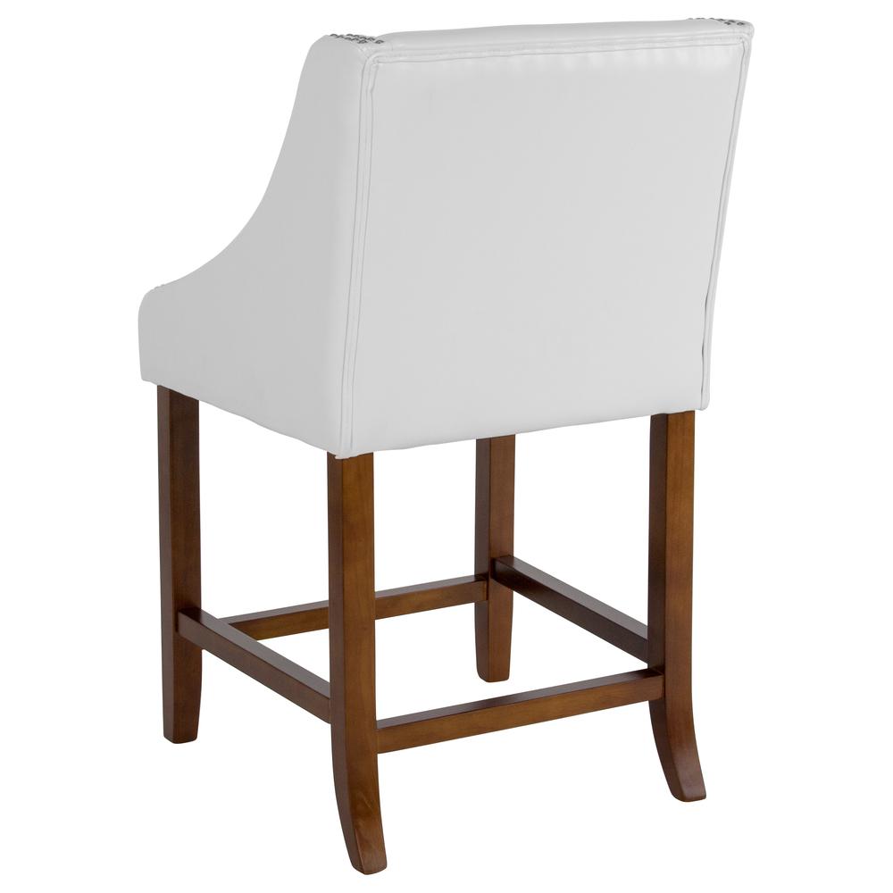 24" High Walnut Counter Height Stool with Nail Trim in White LeatherSoft. Picture 3