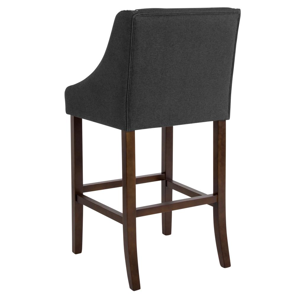 Carmel Series 30" High Transitional Walnut Barstool with Accent Nail Trim in Charcoal Fabric. Picture 3
