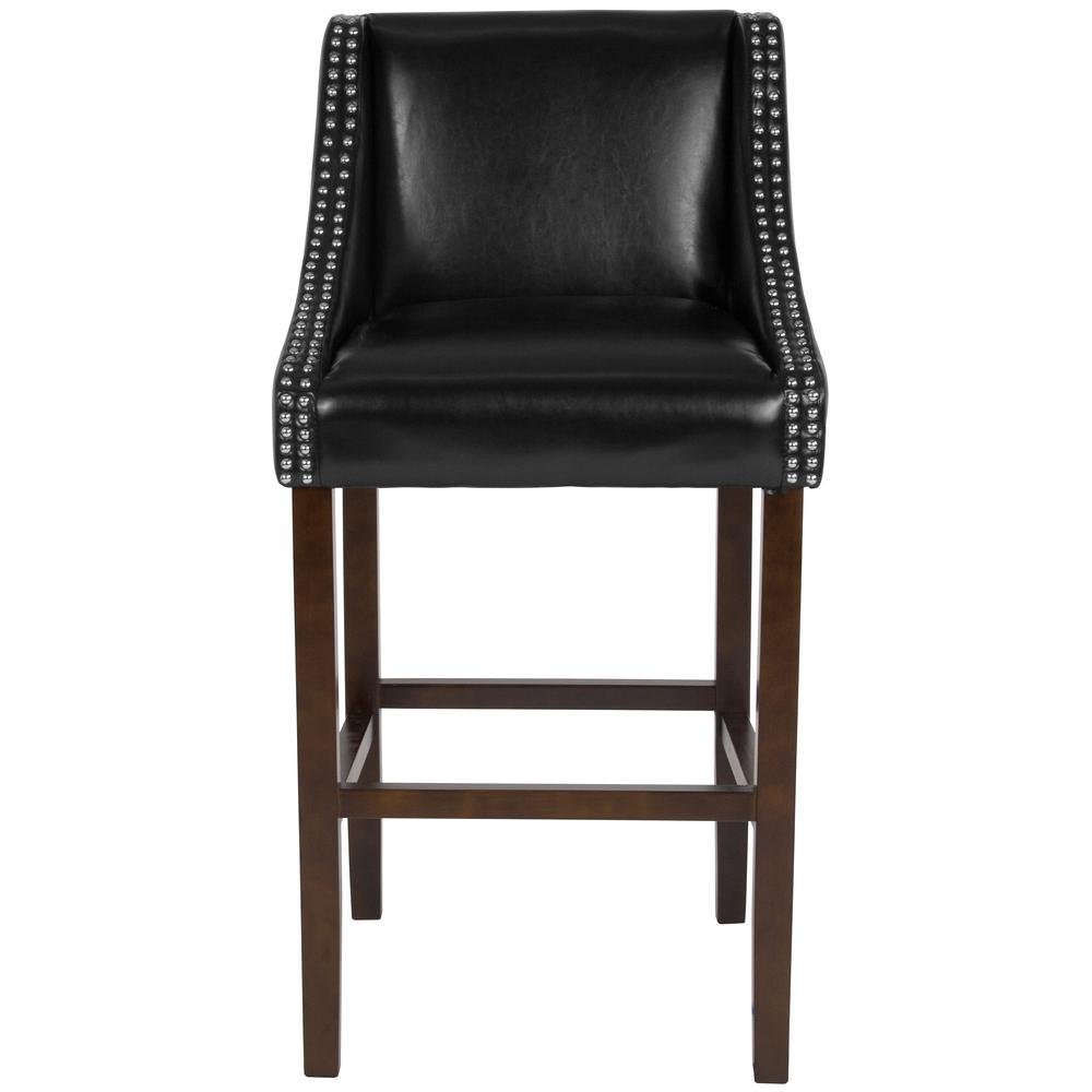 30" High Transitional Walnut Barstool with Accent Nail Trim in Black LeatherSoft. Picture 4