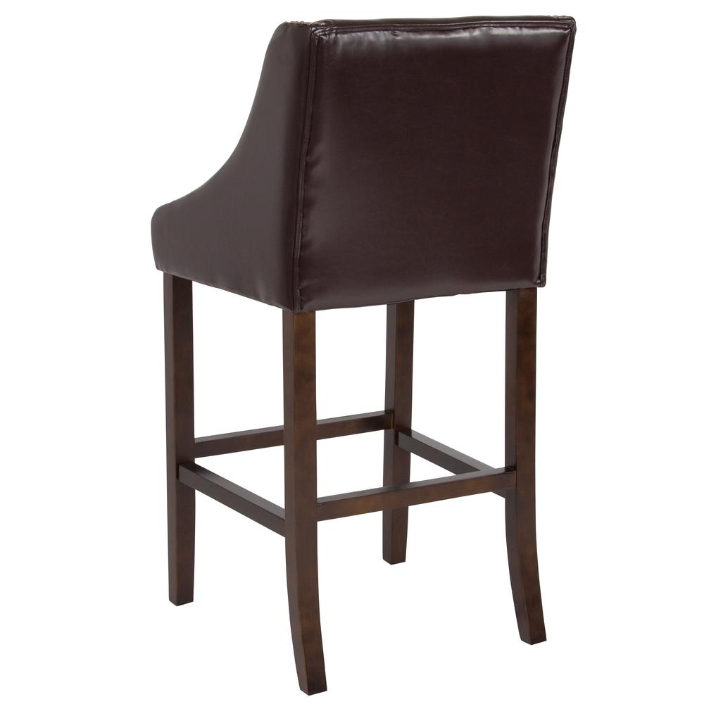 Carmel Series 30" High Transitional Walnut Barstool with Accent Nail Trim in Brown LeatherSoft. Picture 3