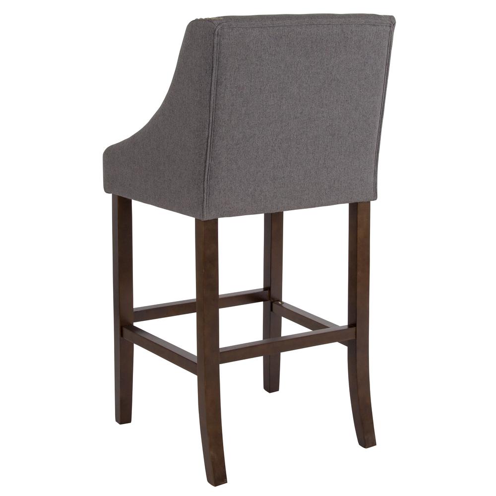 Carmel Series 30" High Transitional Walnut Barstool with Accent Nail Trim in Dark Gray Fabric. Picture 3