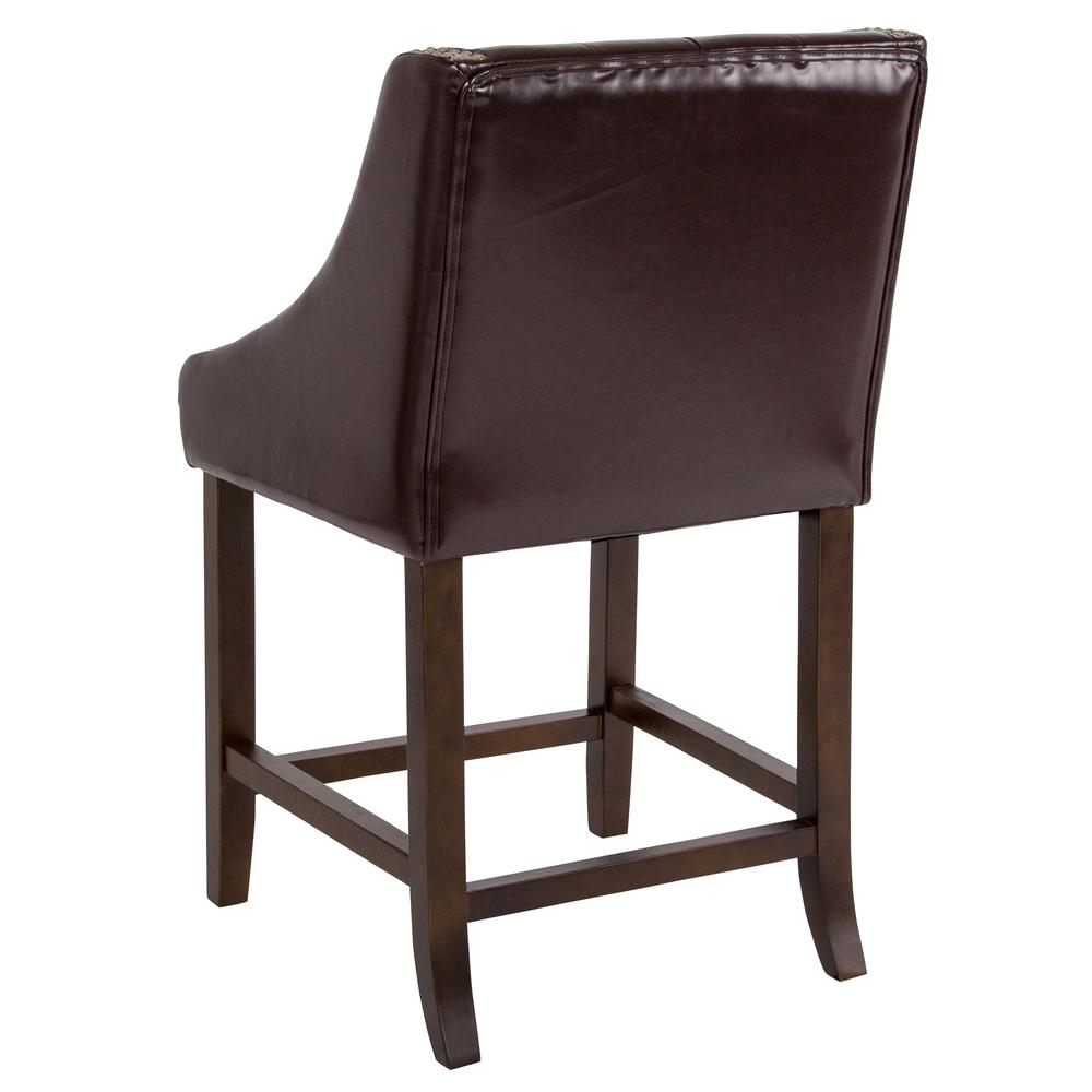 24" High Transitional Tufted Walnut Counter Height Stool with Accent Nail Trim in Brown LeatherSoft. Picture 3