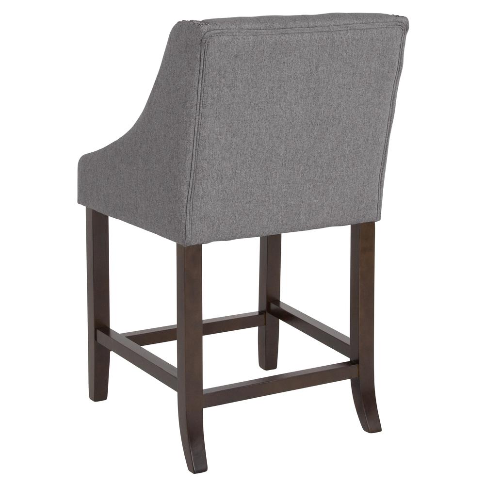 24" High Transitional Tufted Walnut Counter Height Stool with Accent Nail Trim in Dark Gray Fabric. Picture 3