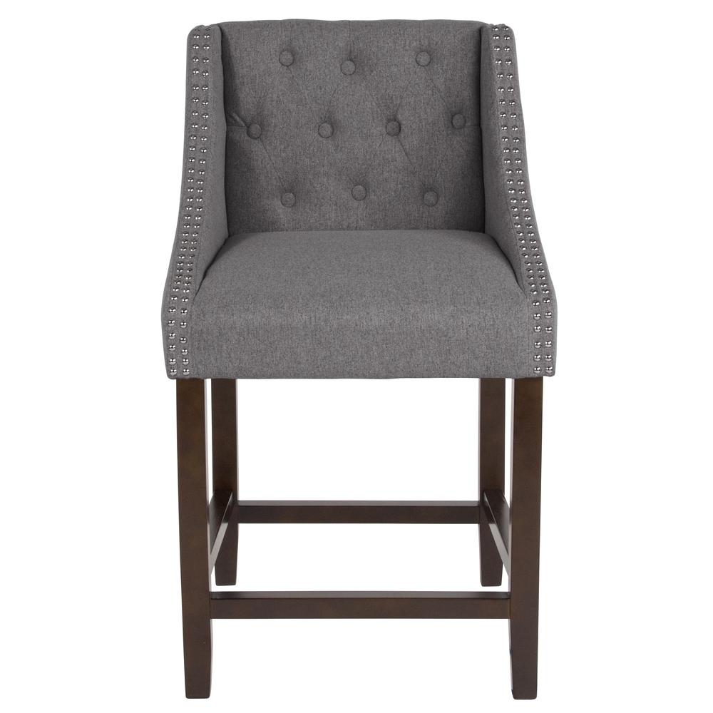 24" High Transitional Tufted Walnut Counter Height Stool with Accent Nail Trim in Dark Gray Fabric. Picture 4