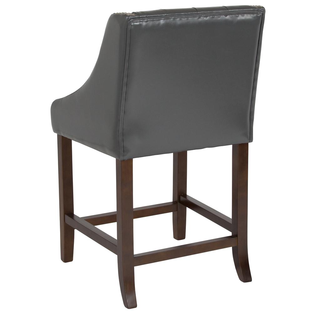 Carmel Series 24" High Transitional Tufted Walnut Counter Height Stool with Accent Nail Trim in Dark Gray LeatherSoft. Picture 3