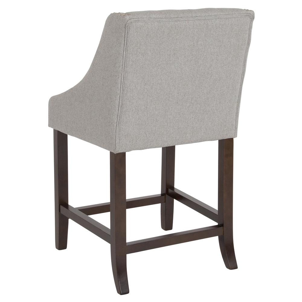24" High Transitional Tufted Walnut Counter Height Stool with Accent Nail Trim in Light Gray Fabric. Picture 3