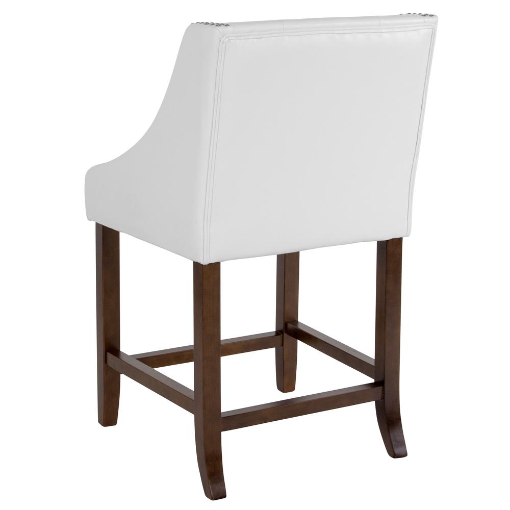 24" High Tufted Walnut Counter Height Stool in White LeatherSoft. Picture 3