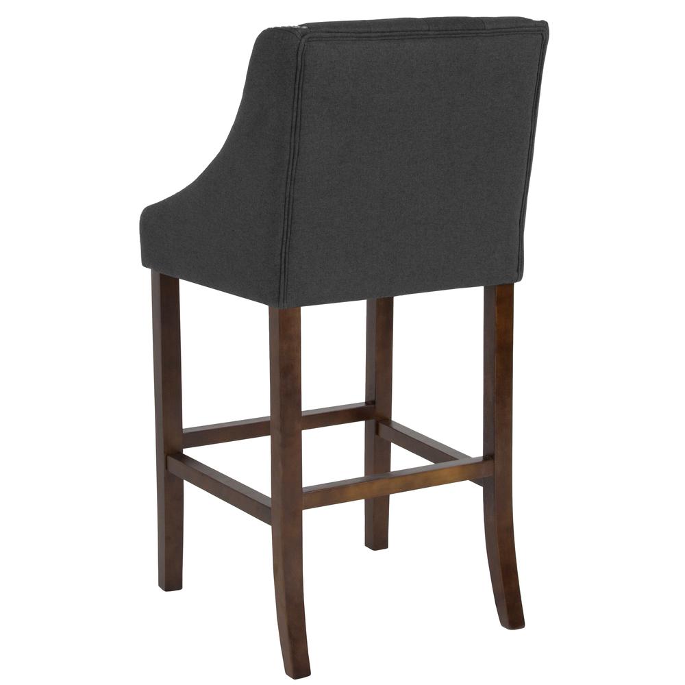 30" High Transitional Tufted Walnut Barstool with Accent Nail Trim in Charcoal Fabric. Picture 3