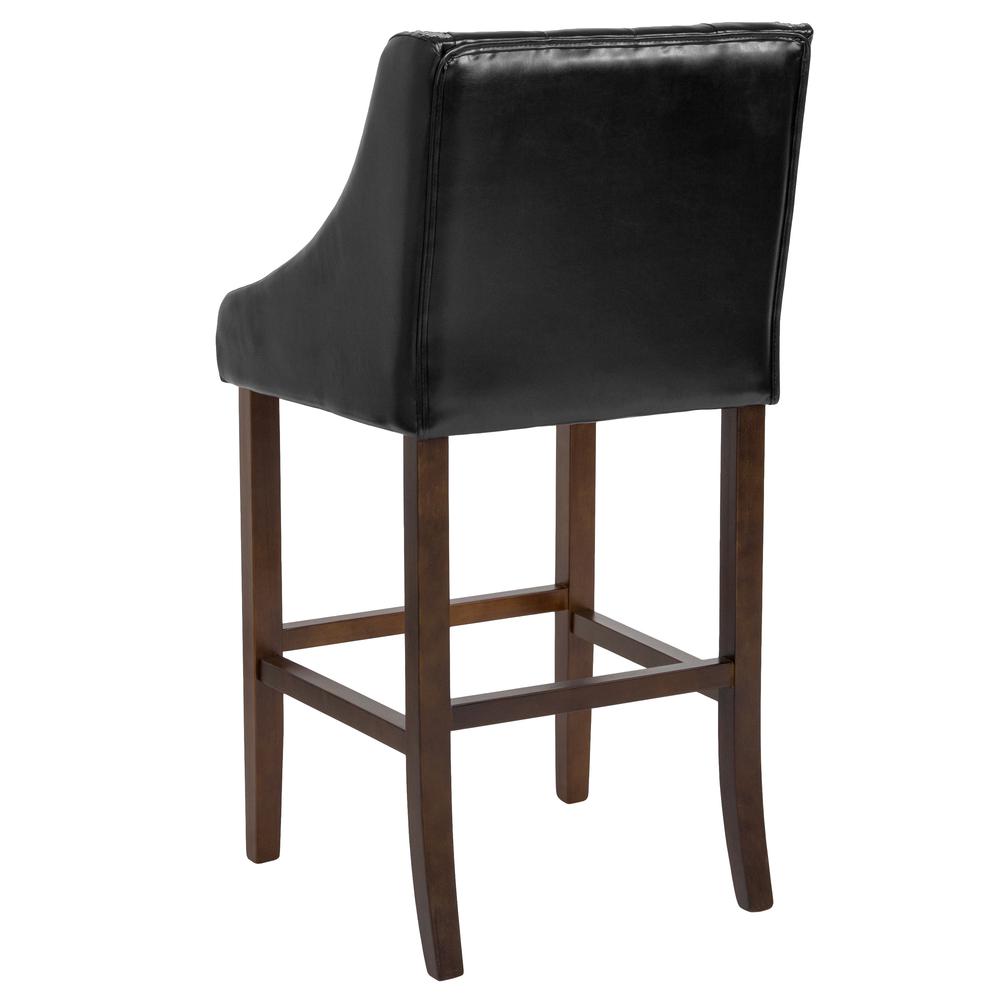 30" High Transitional Tufted Walnut Barstool with Accent Nail Trim in Black LeatherSoft. Picture 3