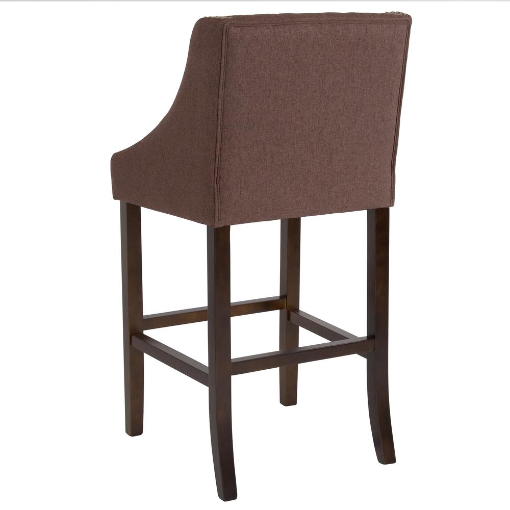 30" High Transitional Tufted Walnut Barstool-Accent Nail Trim in Brown Fabric. Picture 3