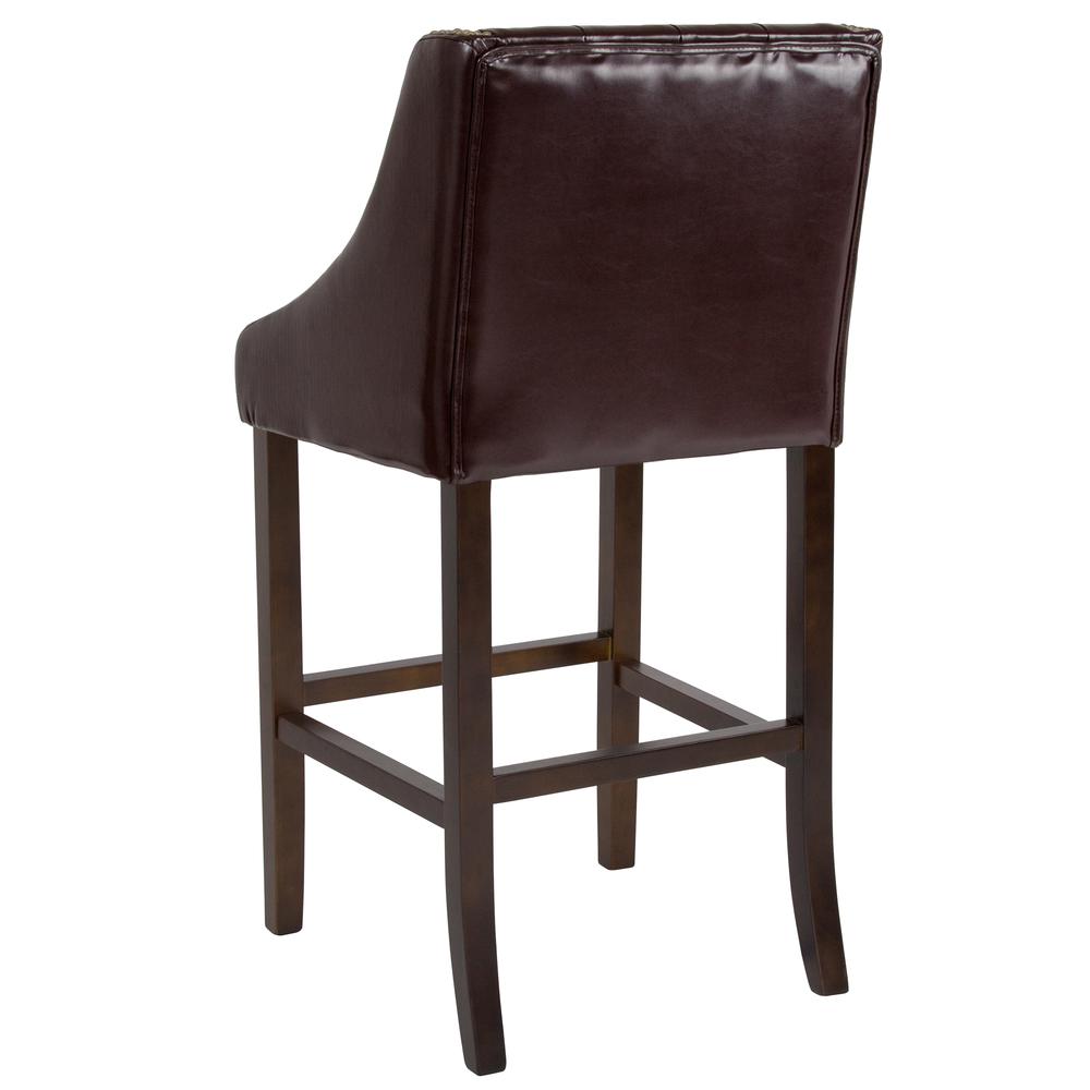 Carmel Series 30" High Transitional Tufted Walnut Barstool with Accent Nail Trim in Brown LeatherSoft. Picture 3