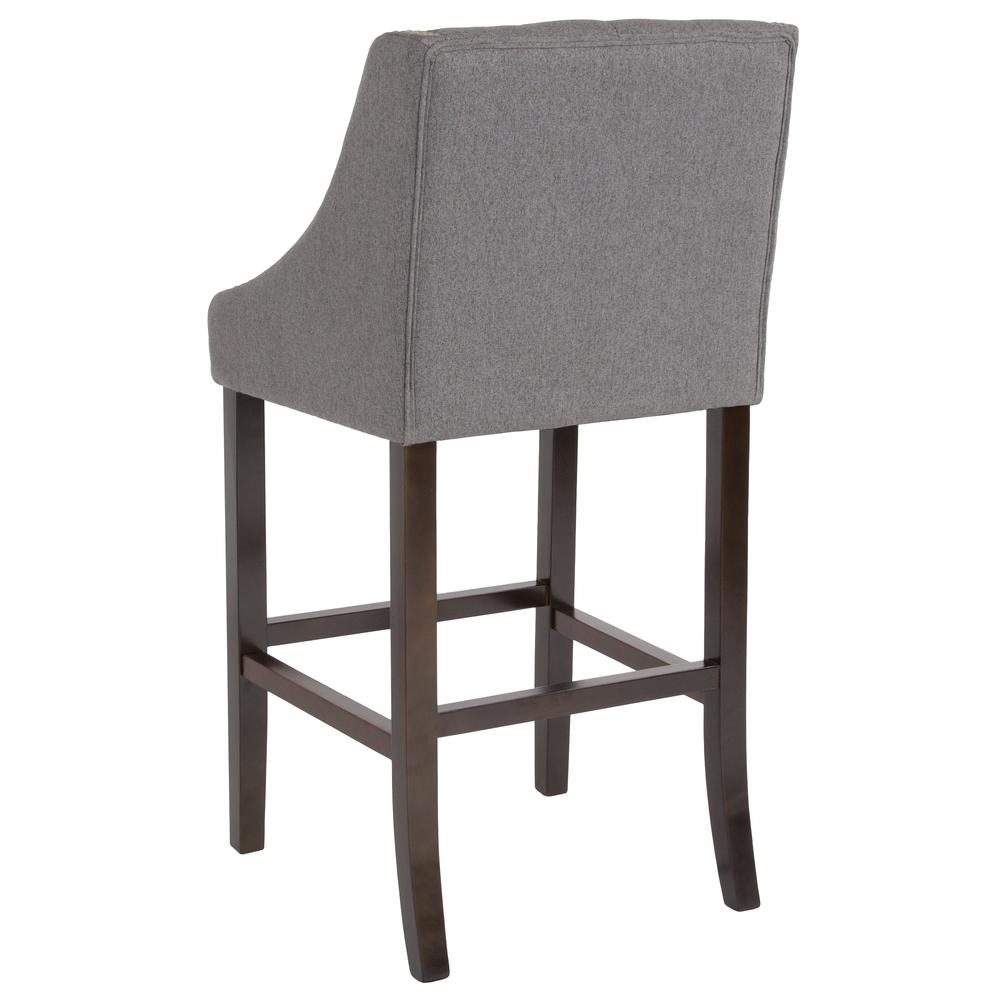 30" High Transitional Tufted Walnut Barstool with Accent Nail Trim in Dark Gray Fabric. Picture 4