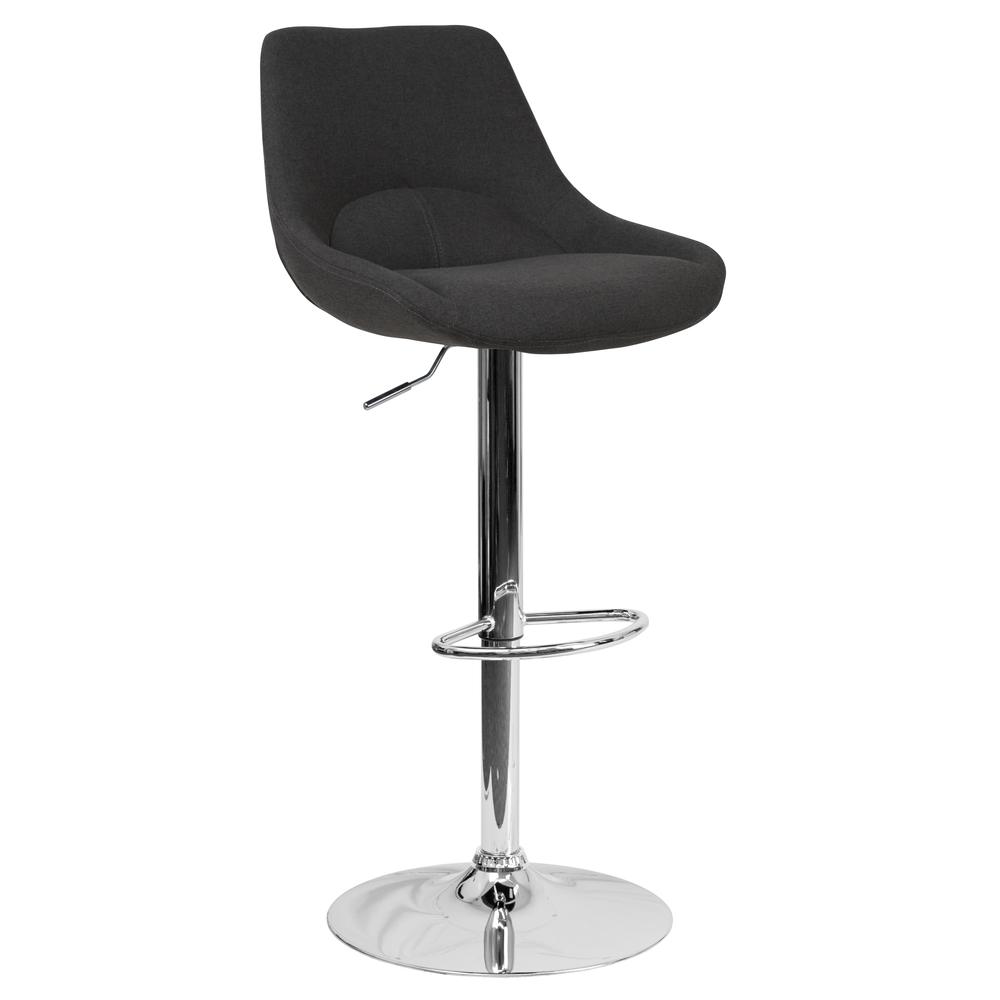 Contemporary Black Fabric Adjustable Height Barstool with Chrome Base. Picture 1