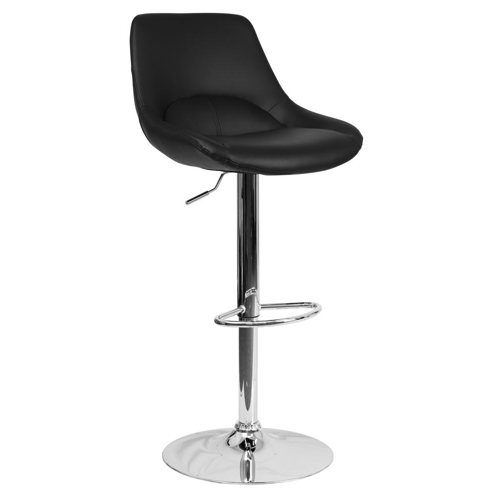 Contemporary Black Vinyl Adjustable Height Barstool with Chrome Base. The main picture.